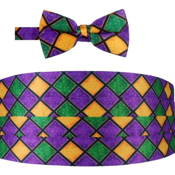 MARDI GRAS WINDOW PANE CUMMERBUND & BOW TIE SET - Picture 1 of 1
